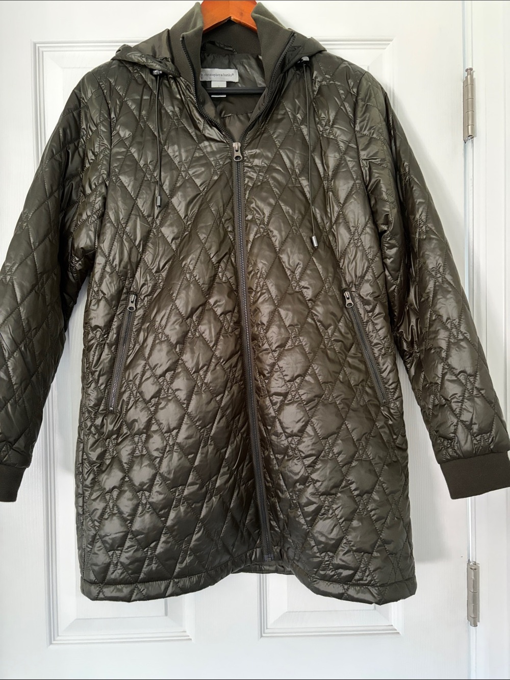 Christopher & Banks Quilted Hooded lightweight jacket — Olive